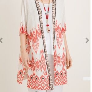 Chico's Lightweight Printed Gauzy Cardigan Kimono Duster Sweater